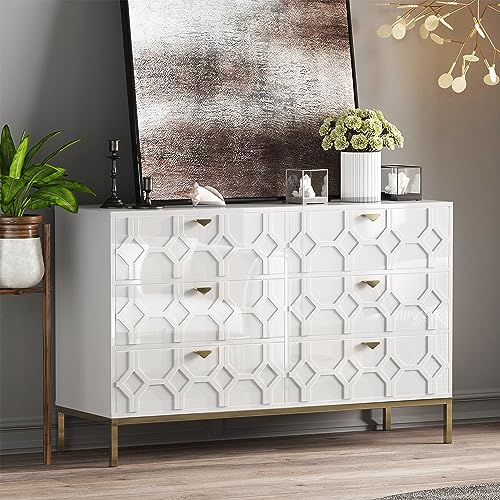 6 Drawer Double Dresser, Modern Wood Chest for Living Room P585951