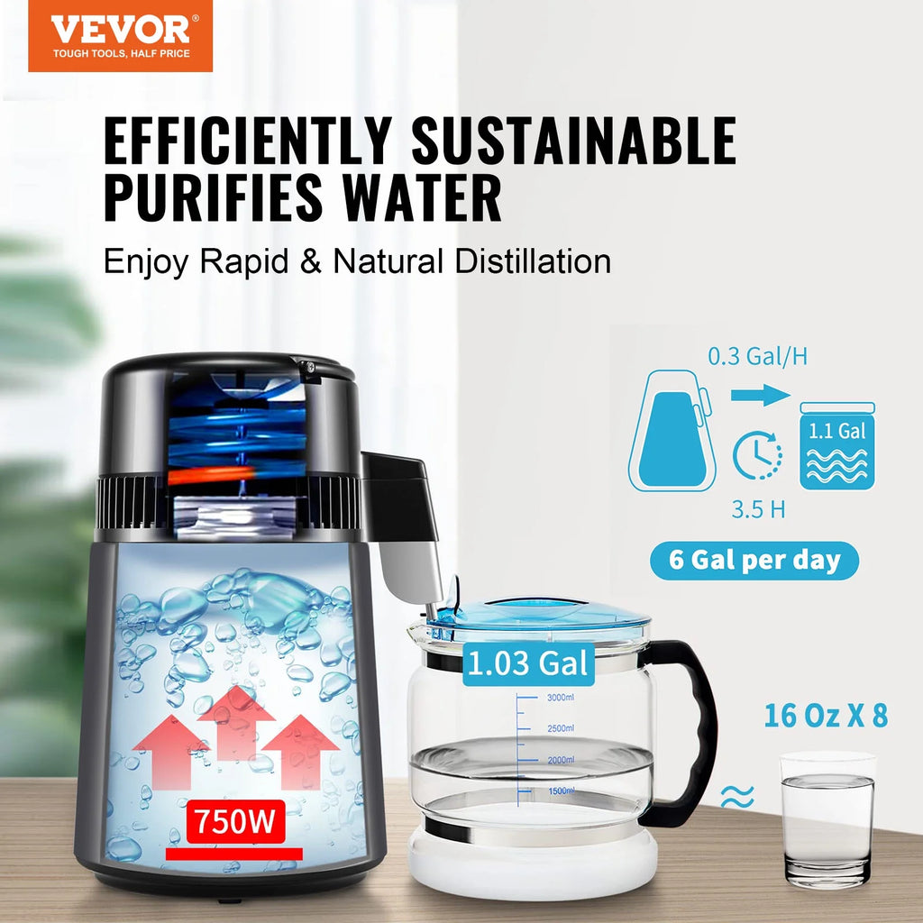 4L Water Distiller Purifier Machine Countertop Stainless Steel Digital Control C86539