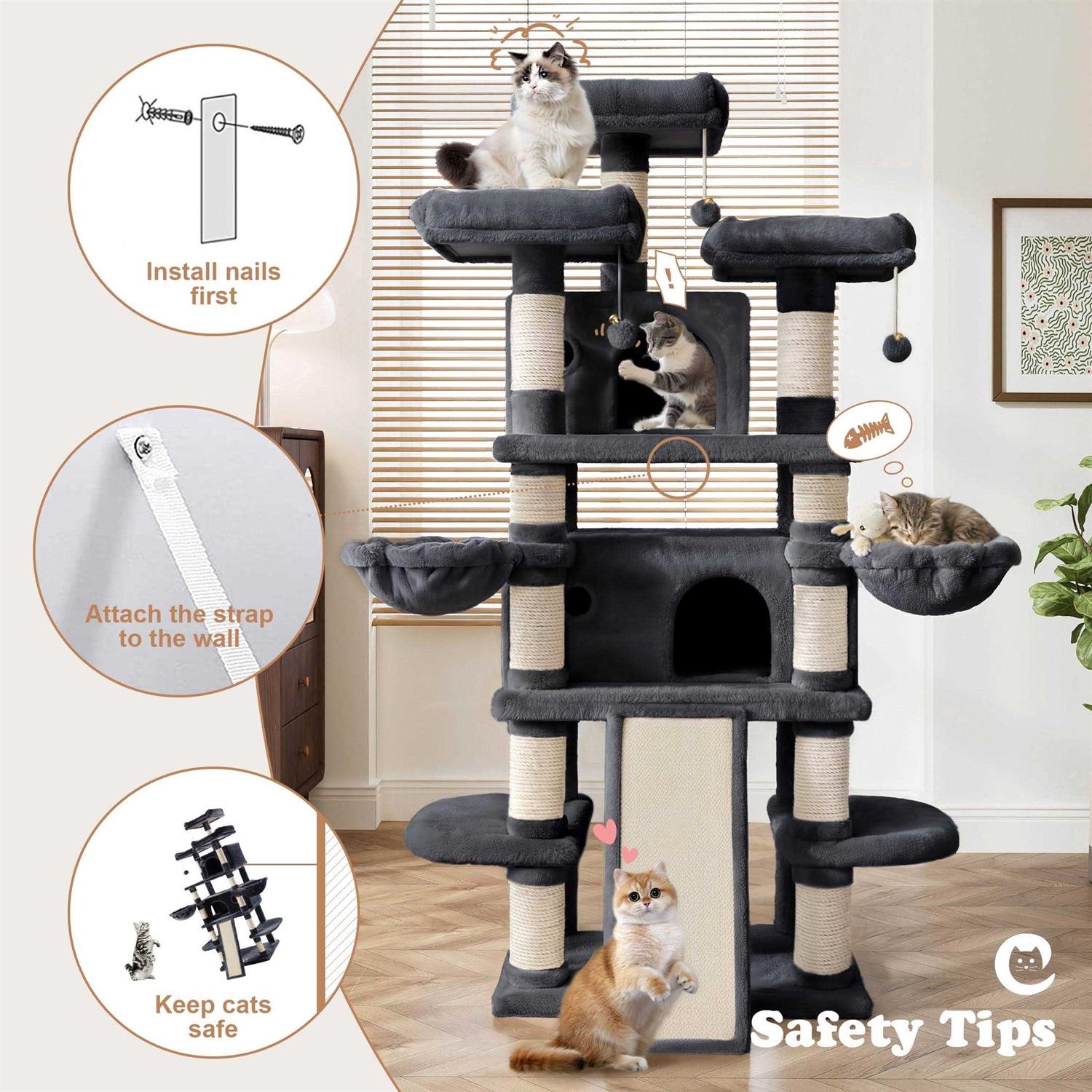68 Inch Cat Tower Multi-Level Cat Tree with Scratching Posts V1812