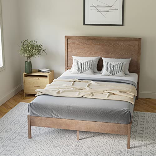 Solid Wood Platform Bed with Headboard, King Size, Dark Brown T492