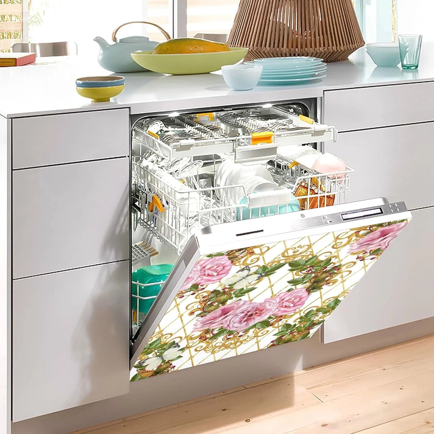 Vintage Rose Leaves Dishwasher Magnet Cover Decal N565646