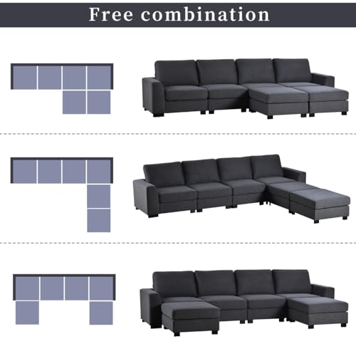 Large U-Shaped Sectional Sofa with Removable Ottomans, 131" Polyester, Gray N682884
