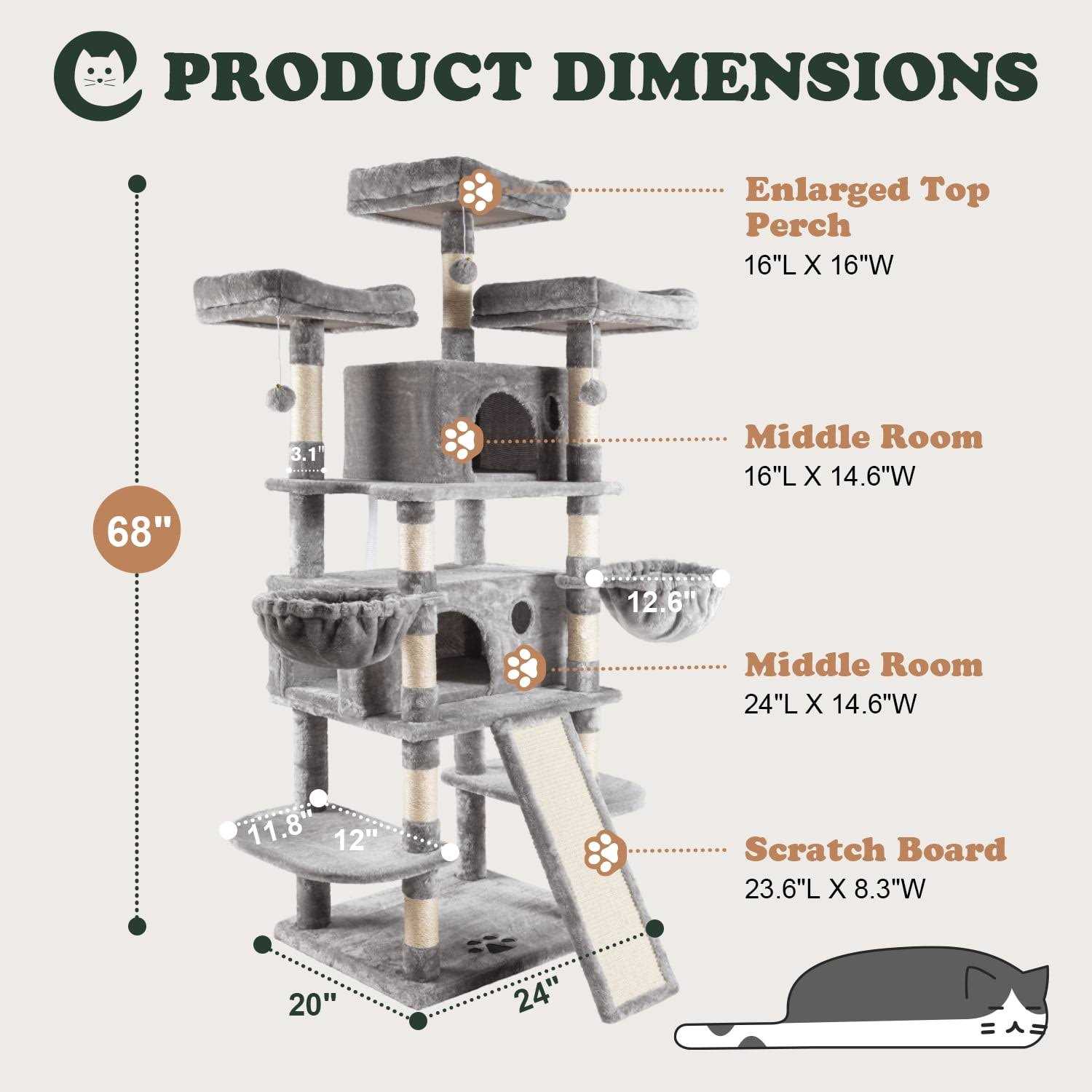 68 Inch Cat Tower Multi-Level Cat Tree with Scratching Posts T84914