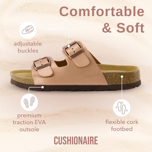 Women's Cork Footbed Sandals with Double Buckle Slip-On and Arch Support U61950
