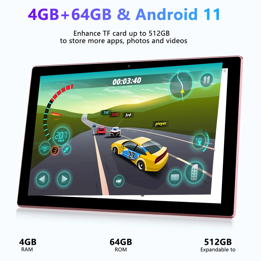 10.1 inch 2 in 1 Tablet with Keyboard, 8GB RAM 64GB ROM, Case Mouse Stylus F6412