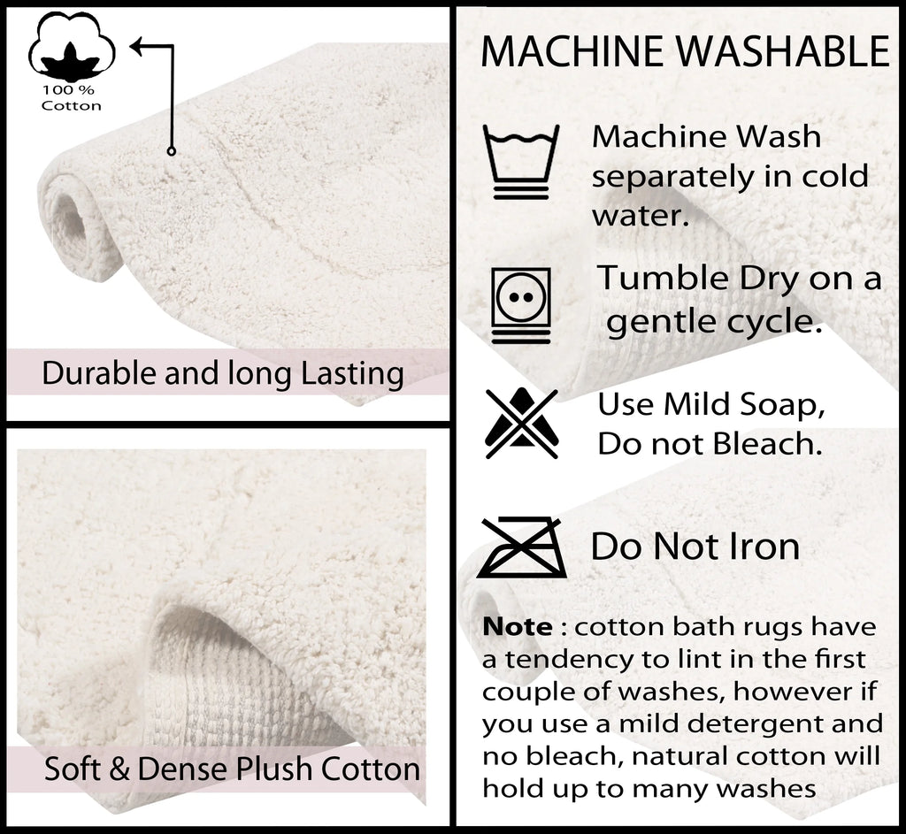 100% Cotton Tufted Bath Rug, Non-Slip, Machine Washable, 30" Round, Ivory O665