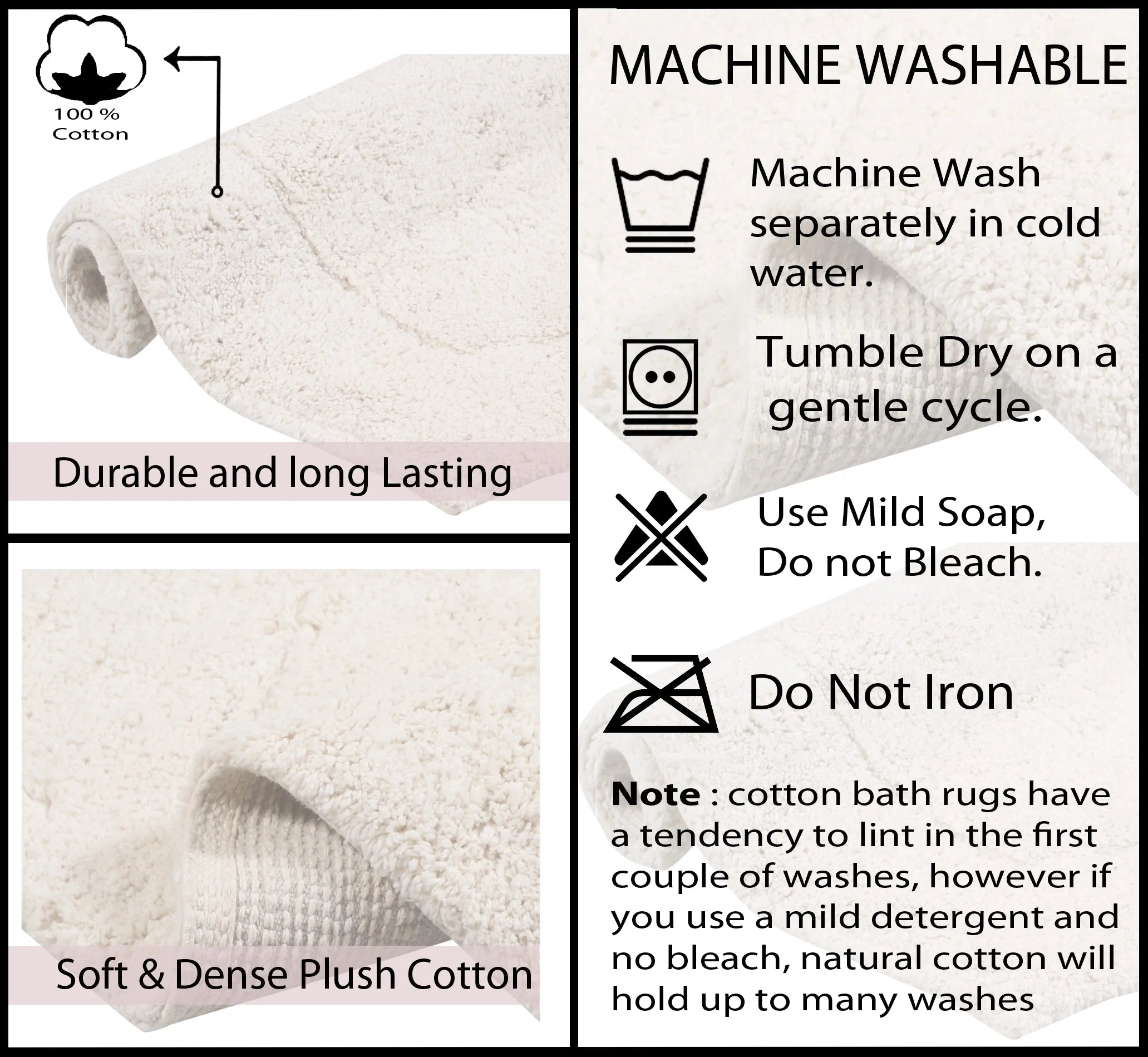100% Cotton Tufted Bath Rug, Non-Slip, Machine Washable, 30" Round, Ivory O665