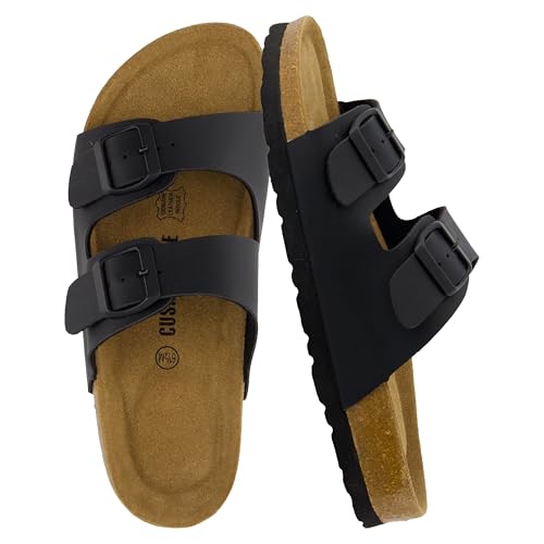 Women's Cork Footbed Sandals with Double Buckle Slip-On and Arch Support U61950