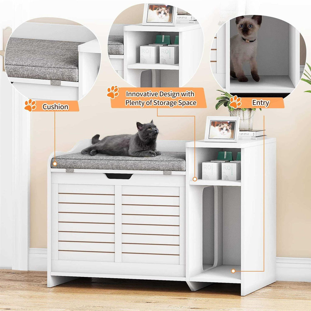 Cat Litter Box Enclosure with Top Opening and Cushion W5486