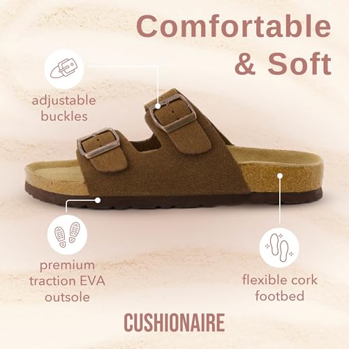 Women's Cork Footbed Sandals with Double Buckle Slip-On and Arch Support U61950