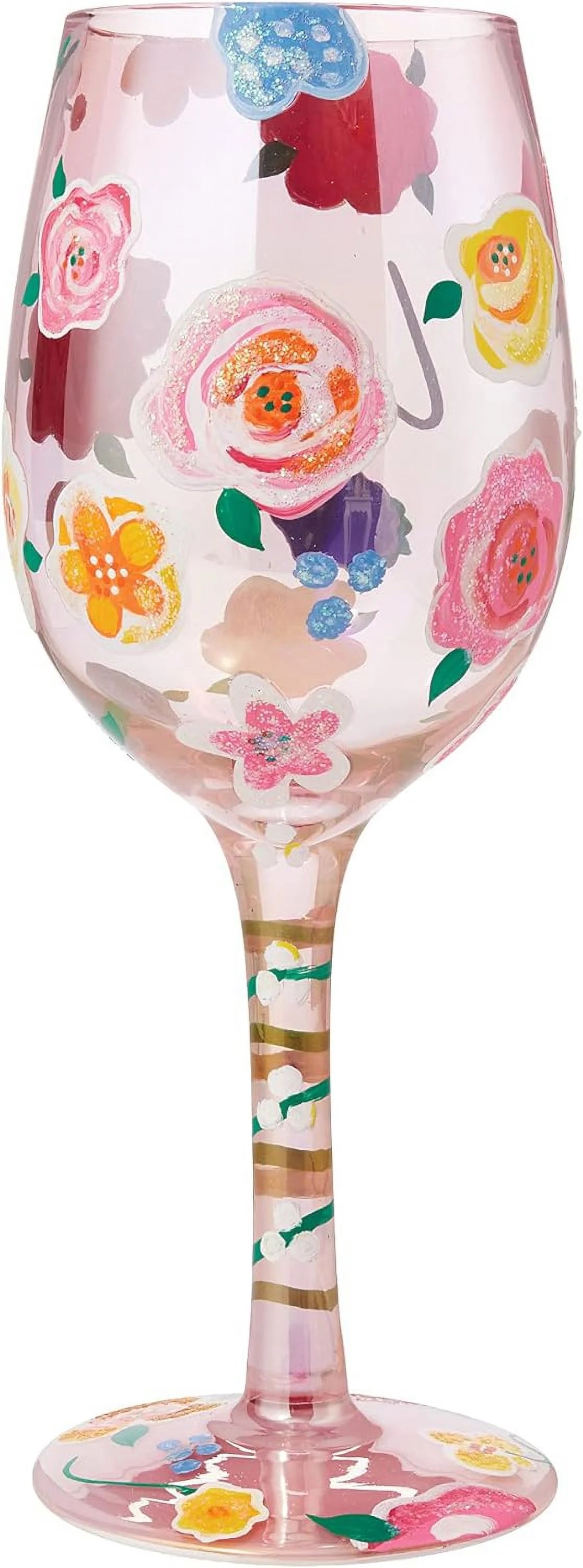 Floral Hand-Painted Artisan Wine Glass D870