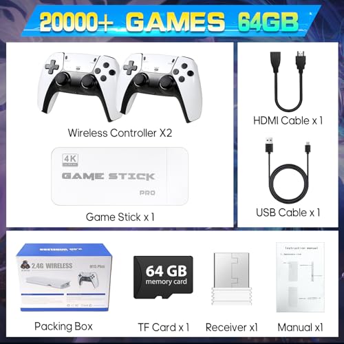Retro Game Stick, 4K HDMI, 2 Wireless Controllers, 64GB F428933