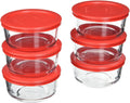 Pyrex Simply Store 7200 2-Cup Glass Storage Bowls and 7200-PC Red Lid Covers (6-Pack)