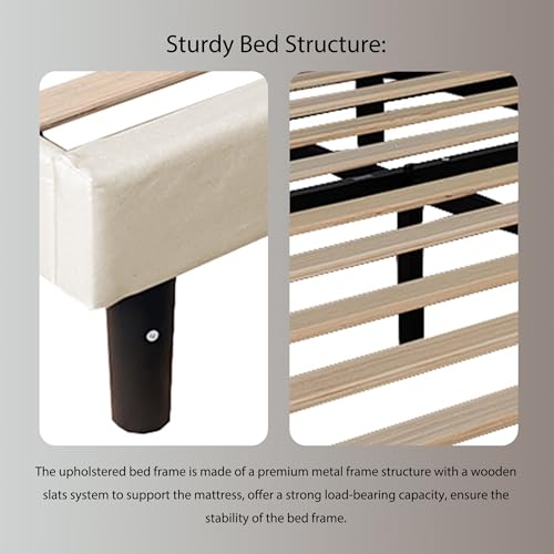 Full Size Upholstered Platform Bed Frame with Adjustable Headboard F226289