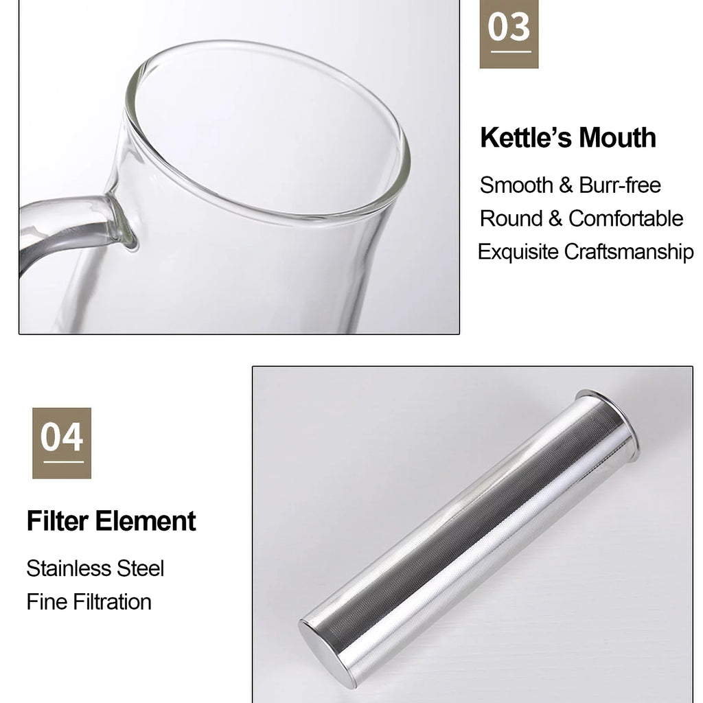 Cold Brew Coffee Maker Kettle Glass Stainless Steel Airtight L464