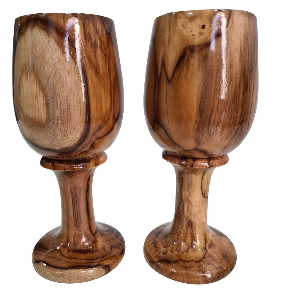 Handmade Rustic Wooden Wine Goblet Set of 2 J2170