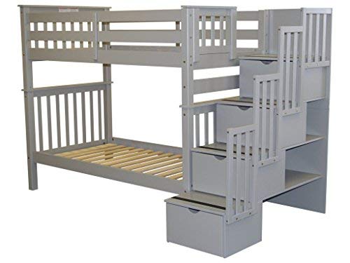Tall Stairway Bunk Beds Twin over Twin with 4 Drawers, White N3183