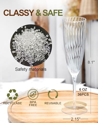 Clear Plastic Champagne Flutes, 36 PCS Disposable Wine Glasses for Party K10542