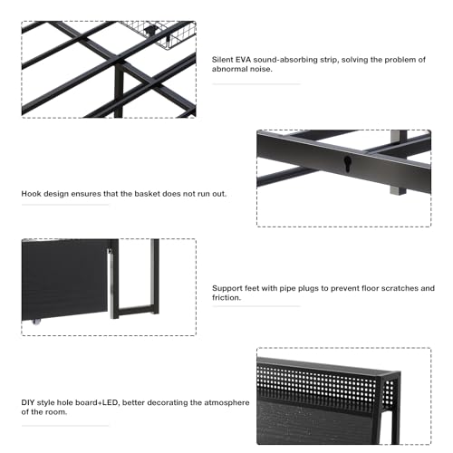 Metal Platform Bed Frame with LED Lights and Storage Drawers C706860