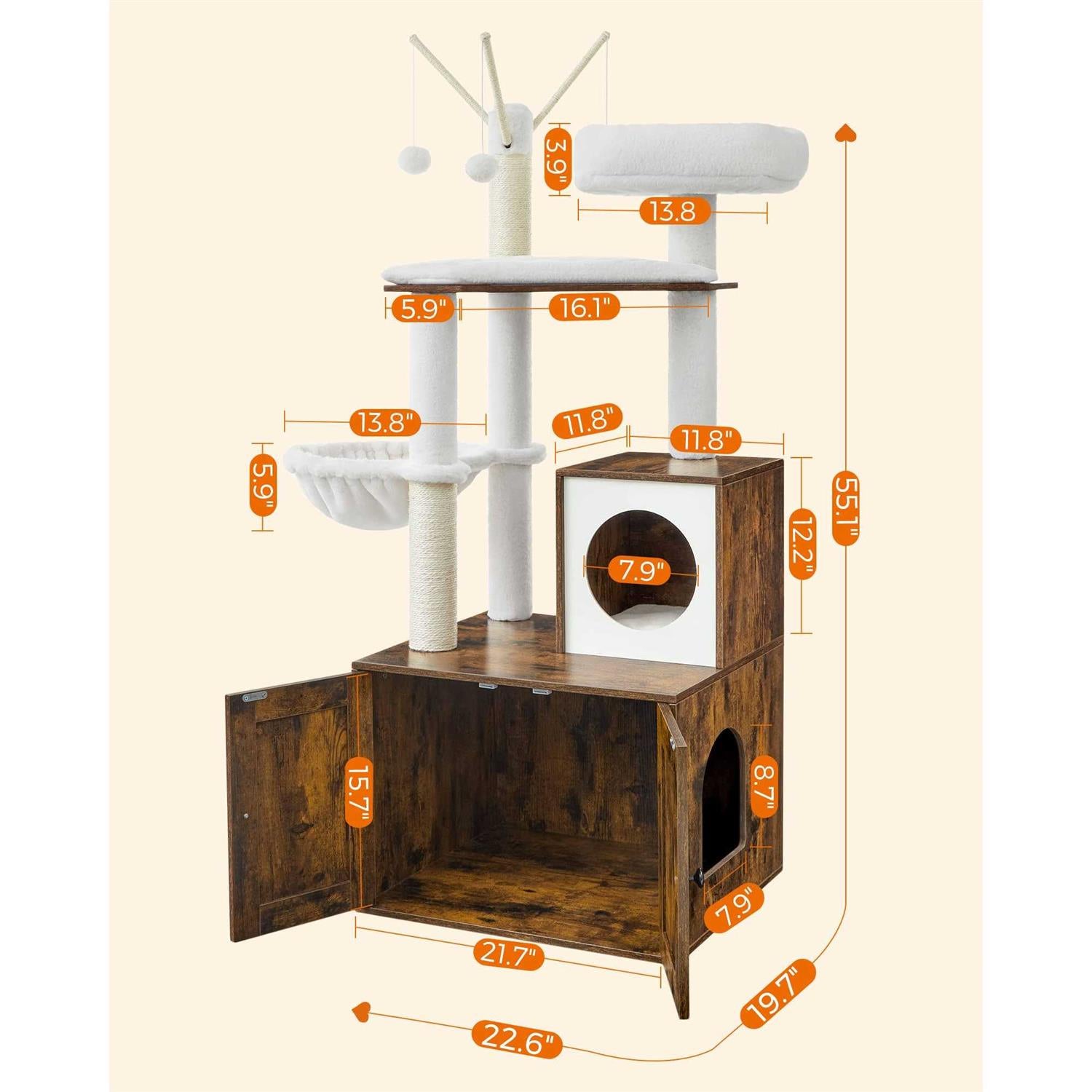 Cat Tree with Litter Box Enclosure 2-in-1 Modern Tower Z799