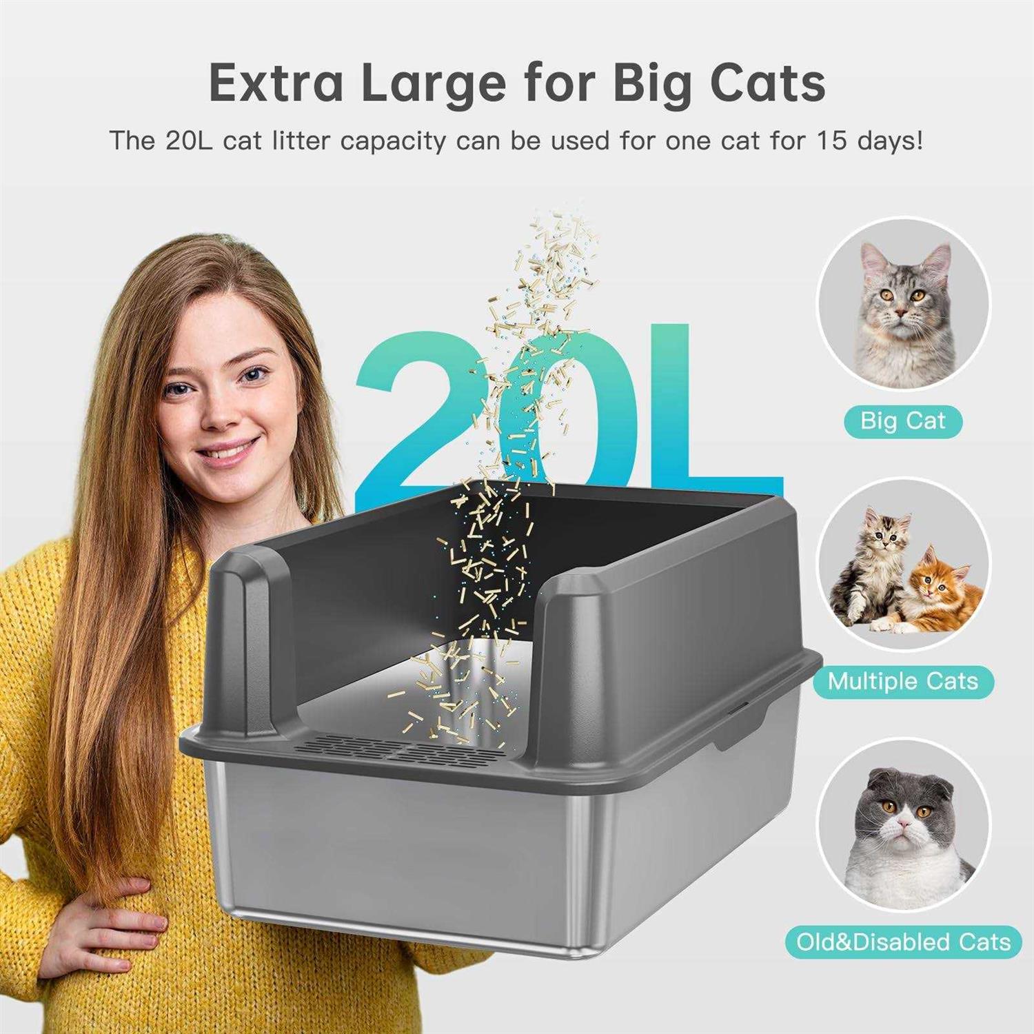 Stainless Steel Cat Litter Box with Lid for Large Cats Q3865