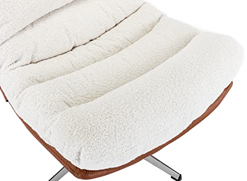 Accent Swivel Lounge Chair with Ottoman, Linen Upholstered, Ivory M878449