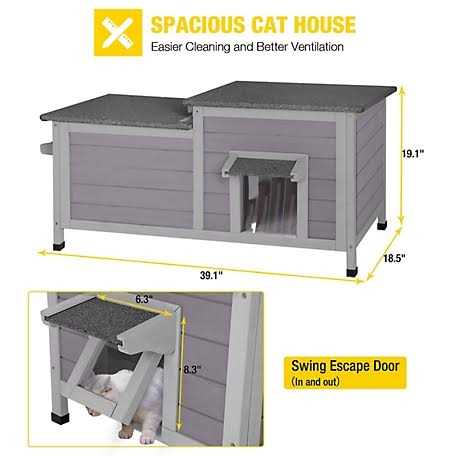 Outdoor Cat House 2-Room Shelter for Rescued Cats H9700