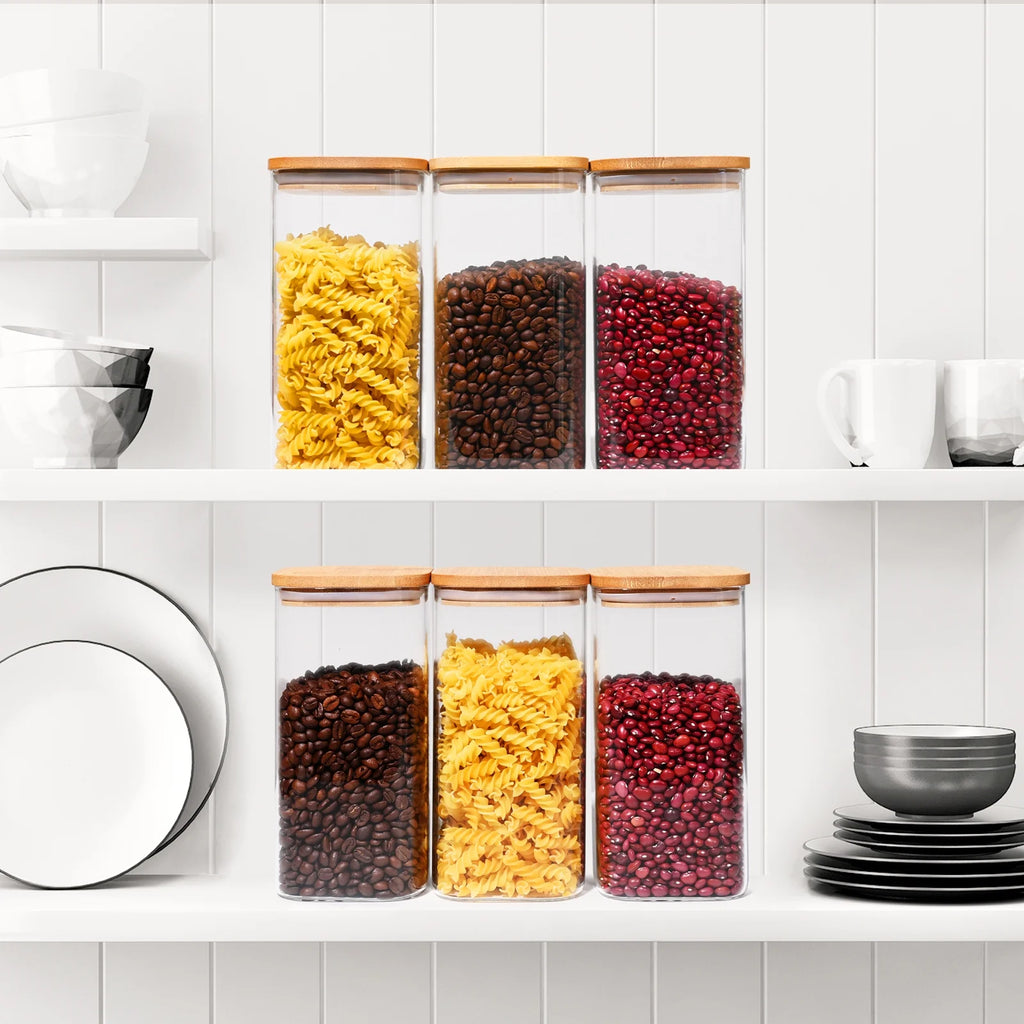 Glass Storage Jars with Bamboo Lids, 50oz, 3 Pack Z129