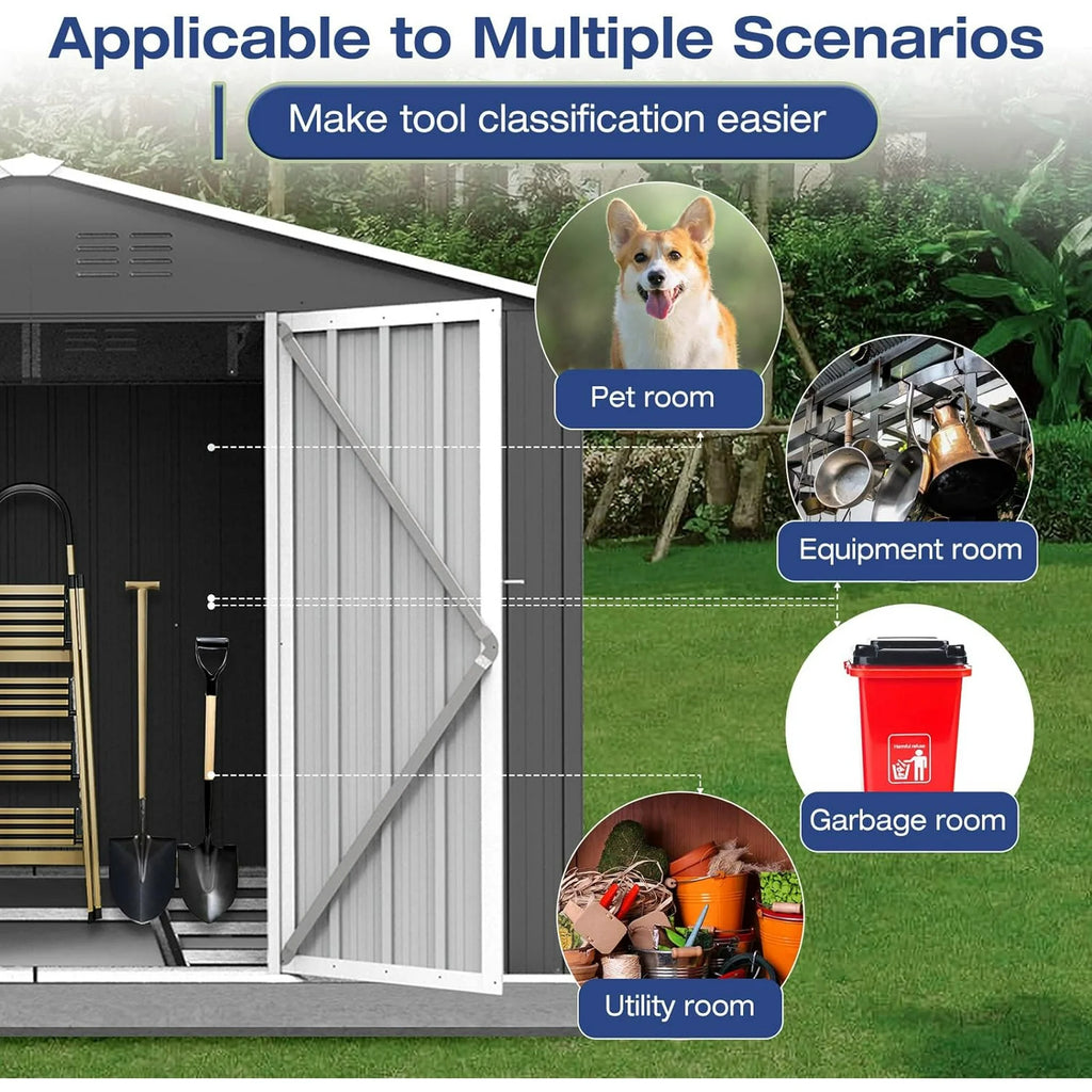 Outdoor Metal Storage Shed with Lockable Doors X7723