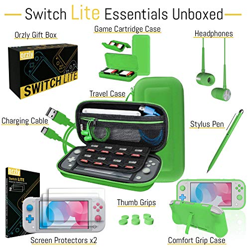 Switch Lite Accessories Bundle with Case, Screen Protector, USB Cable, Games Holder, Grip Case, Headphones, Thumb-Grip Pack K6558