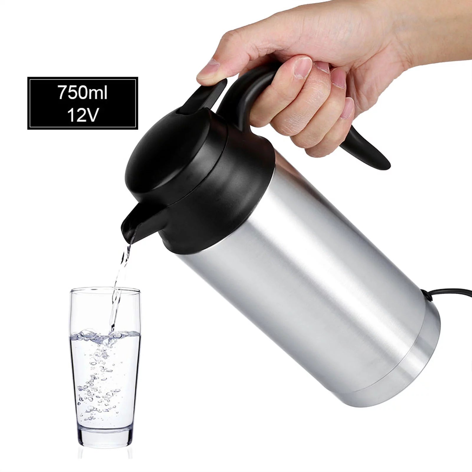 12V 750ml Stainless Steel Electric Car Kettle Heating Cup B5868