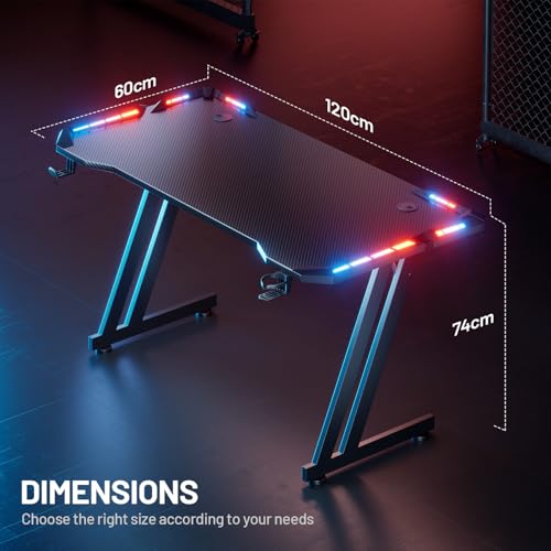 Gaming Desk with LED Lights Carbon Fibre Surface Computer Desk T641