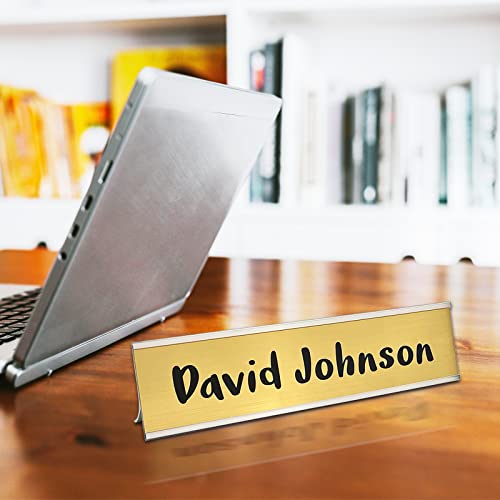 Desk Name Plates with Aluminum Holder, Laser Engraved, Two Lines of Text, 2x8 Inches P3050