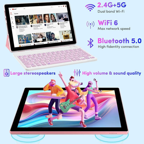 10.1 inch 2 in 1 Tablet with Keyboard, 8GB RAM 64GB ROM, Case Mouse Stylus F6412