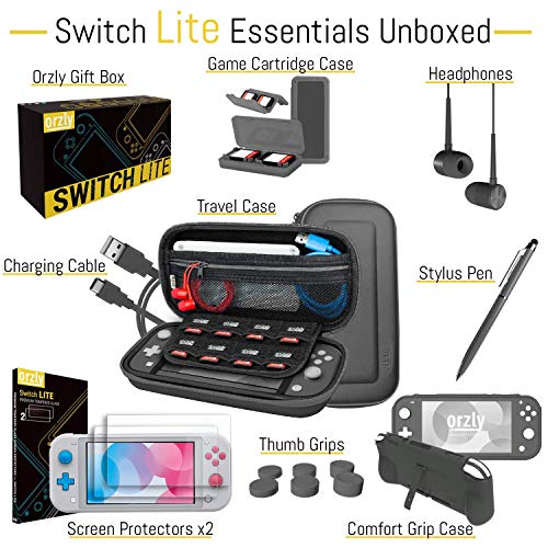 Switch Lite Accessories Bundle with Case, Screen Protector, USB Cable, Games Holder, Grip Case, Headphones, Thumb-Grip Pack K6558