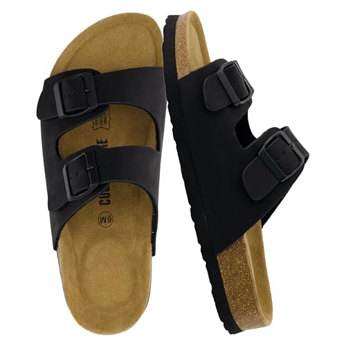 Women's Cork Footbed Sandals with Double Buckle Slip-On and Arch Support U61950