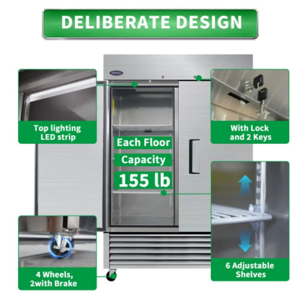 Commercial Refrigerator 49 Cu.ft 2 Solid Door Stainless Steel Upright Fridge F1545