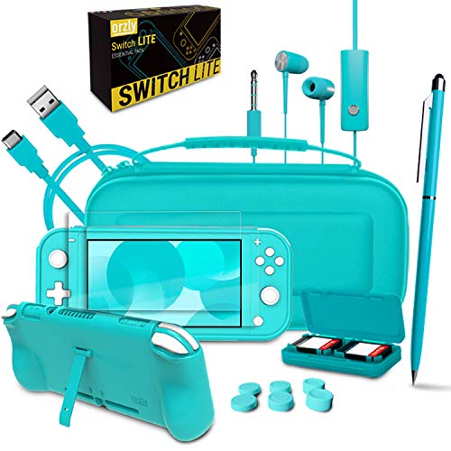 Switch Lite Accessories Bundle with Case, Screen Protector, USB Cable, Games Holder, Grip Case, Headphones, Thumb-Grip Pack K6558