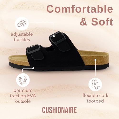 Women's Cork Footbed Sandals with Double Buckle Slip-On and Arch Support U61950