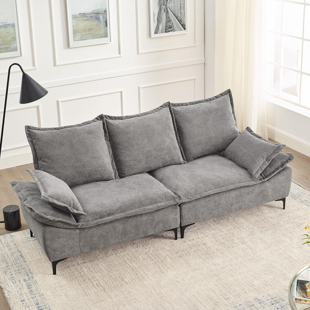 Modern 3-Seater Sofa with 2 Pillows, Grey C80070