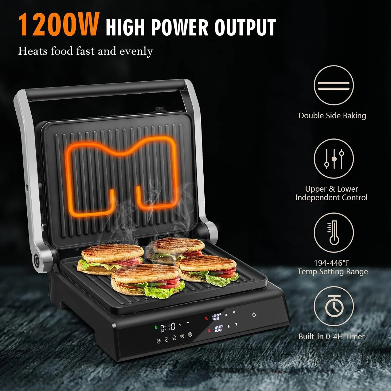 Panini Press Grill with Non-Stick Plates G4540