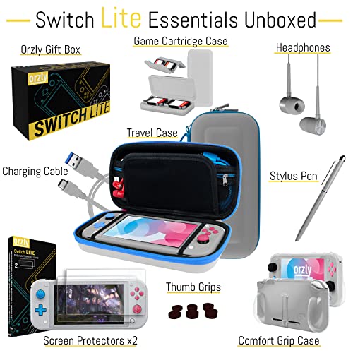 Switch Lite Accessories Bundle with Case, Screen Protector, USB Cable, Games Holder, Grip Case, Headphones, Thumb-Grip Pack K6558