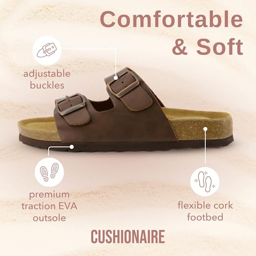 Women's Cork Footbed Sandals with Double Buckle Slip-On and Arch Support U61950