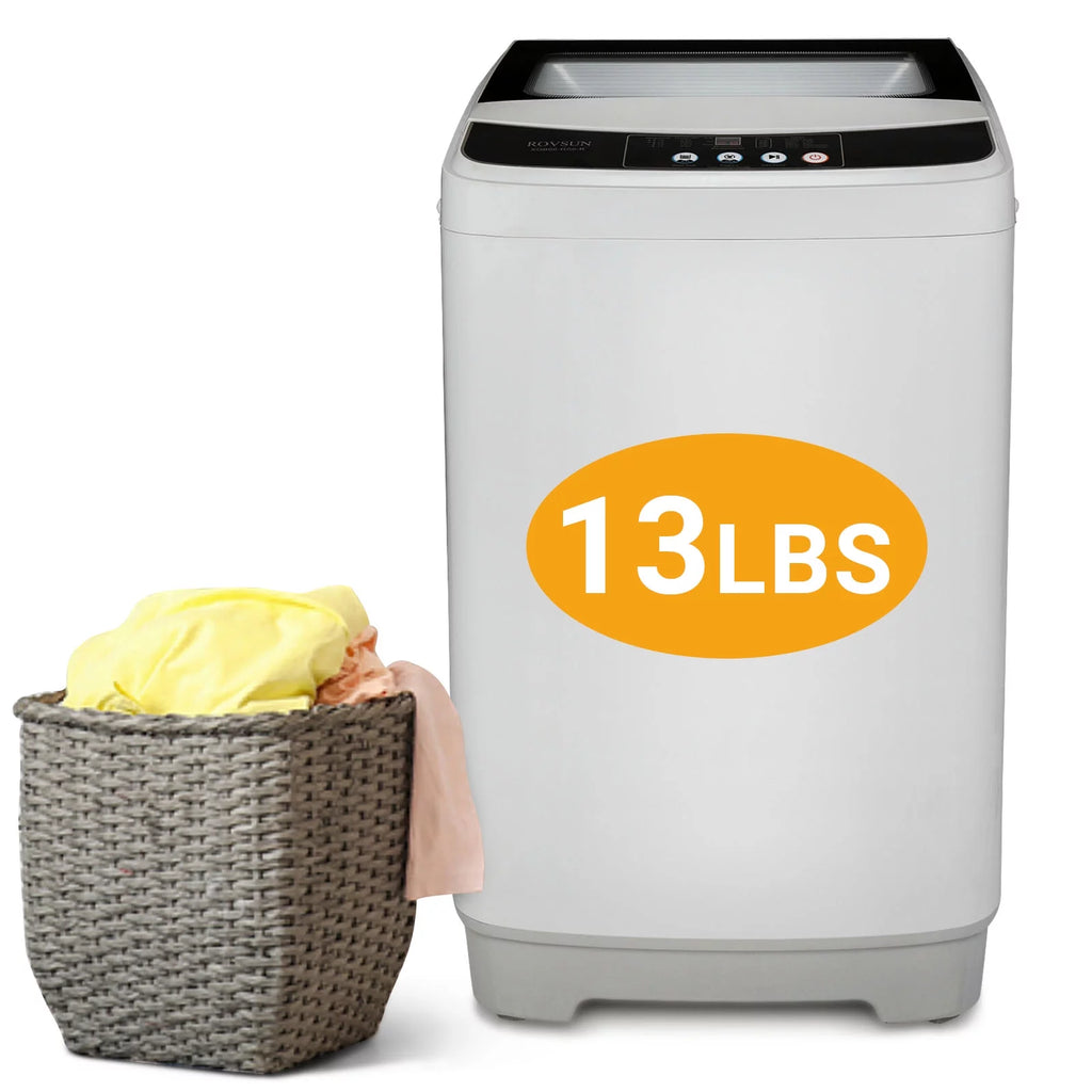 ROVSUN 13lbs Portable Washing Machine, 1.32cu.ft Full-Automatic Mini Washer with Spin Dryer & Pump Draining, Perfect for Apartments, Home and Dorm