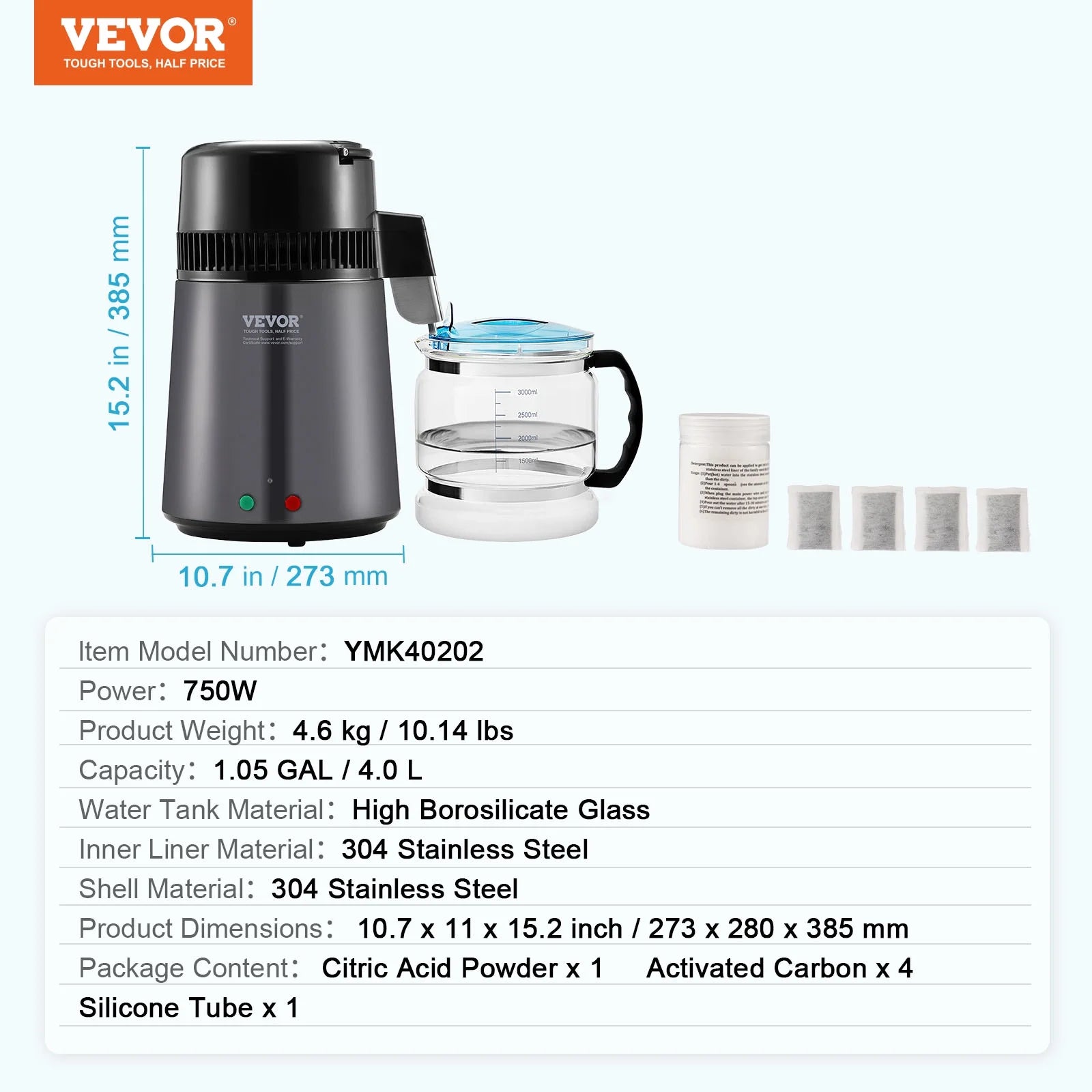 4L Water Distiller Purifier Machine Countertop Stainless Steel Digital Control C86539
