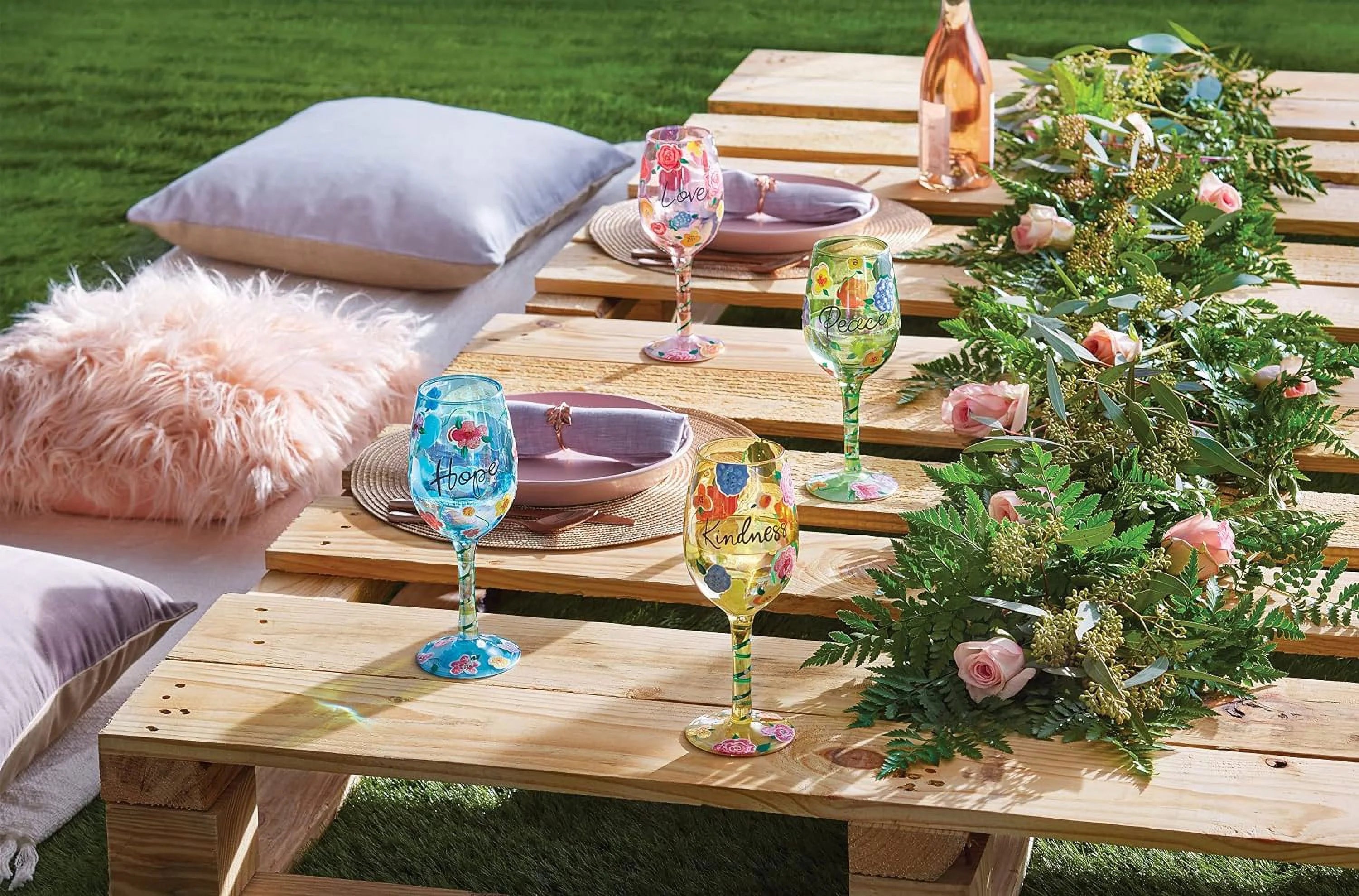 Floral Hand-Painted Artisan Wine Glass D870