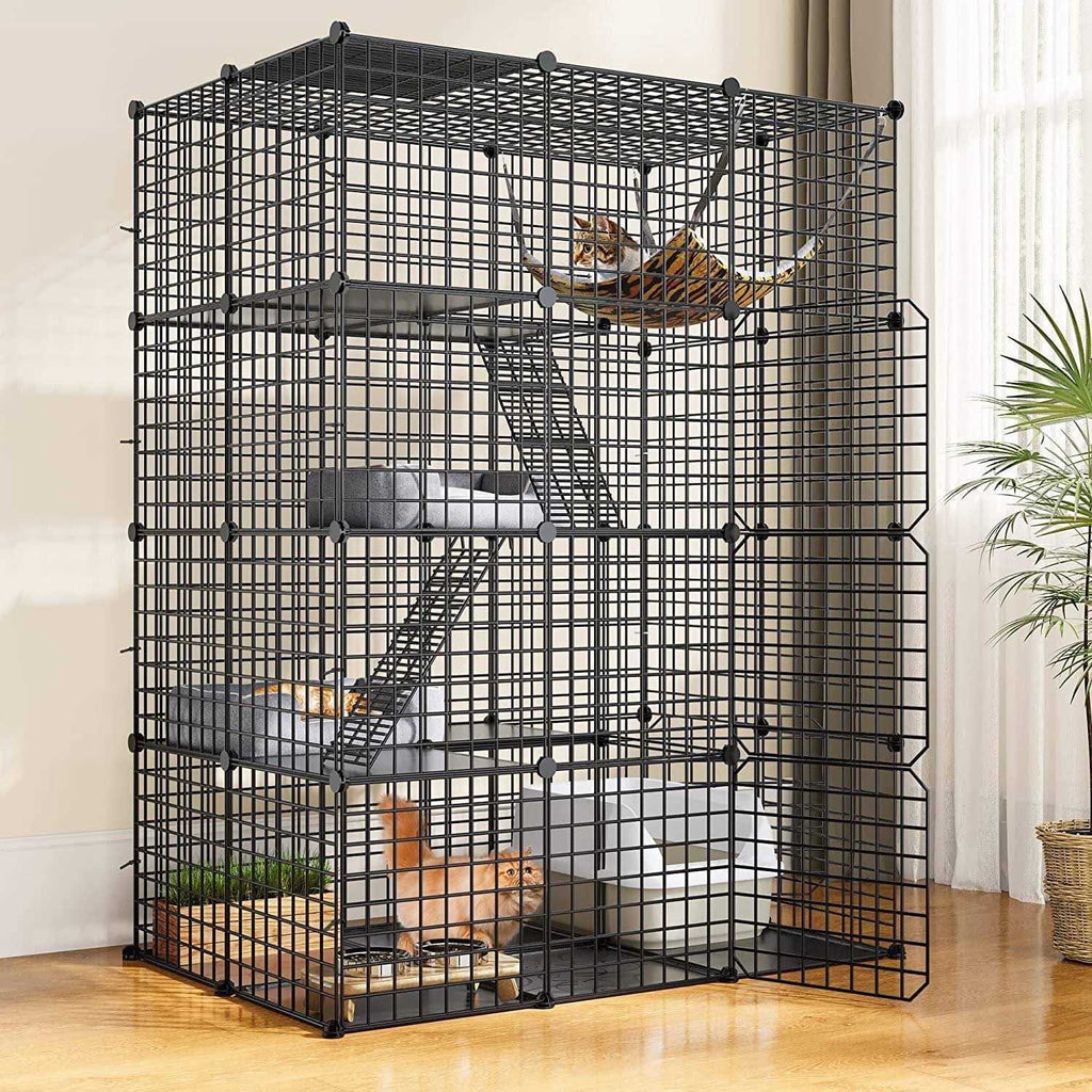 4-Tier Cat Cage with Hammock, Large Metal Wire Cat Playpen V406521