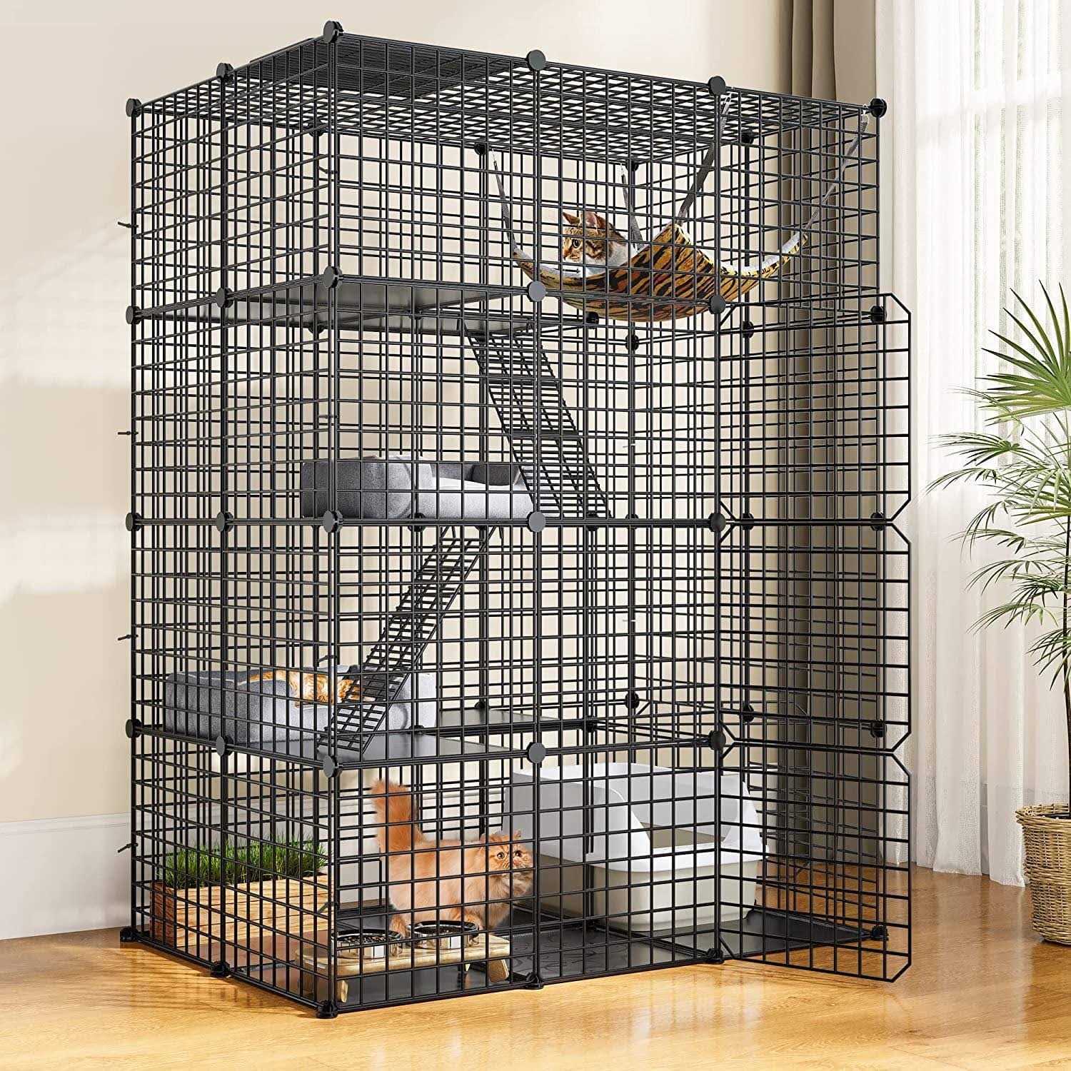 4-Tier Cat Cage with Hammock, Large Metal Wire Cat Playpen V406521