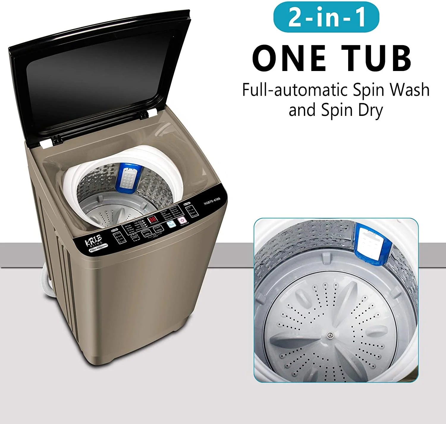 Portable Compact Washing Machine 15.6 lbs with Drain Pump T989