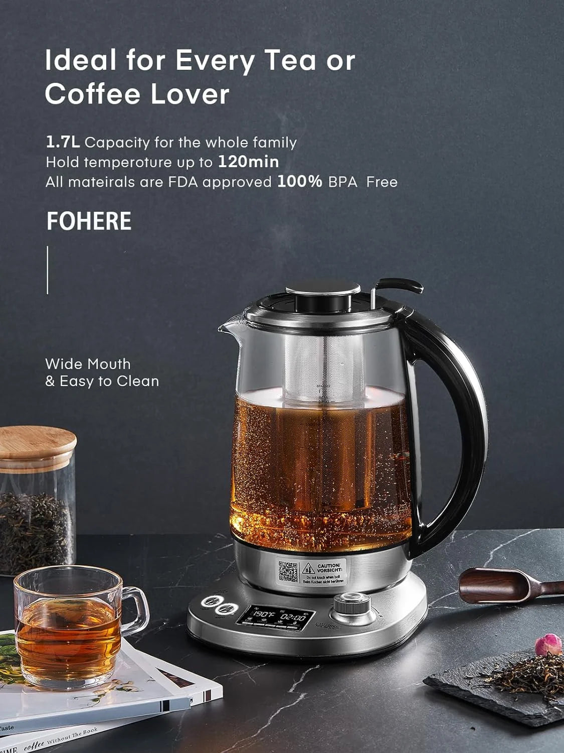 Electric Tea Kettle with Removable Infuser, Temperature Control, 1.7L B580106